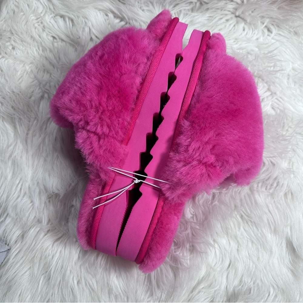 EZ Feet • Genuine Shearling Fluffy Hot Pink Slippers - Picture 4 of 12